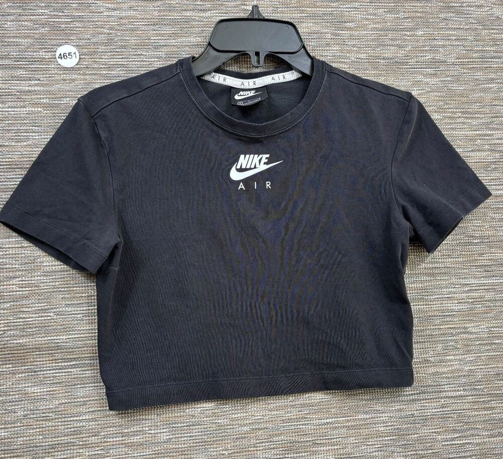 Nike Air Shirt Womens Small Black Cropped Short Sleeve Crew Neck Athletic Top